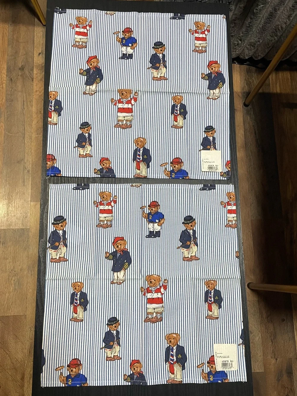 NWT Vintage Ralph Lauren Polo Teddy Bear Stripe Set of 4 Placemats Table Linens